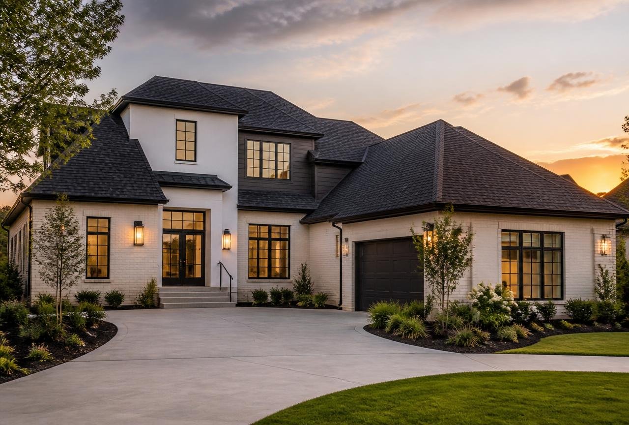 Suburban Colorado home with a newly installed architectural shingle roof at sunset